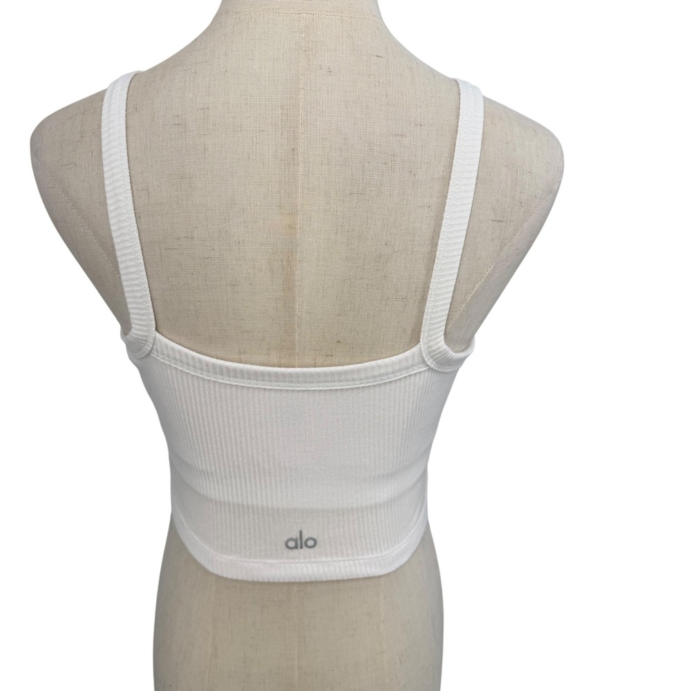 Alo Yoga Whisper Bra Tank Women Size M White Ribbed Scoop Neck Crop Top